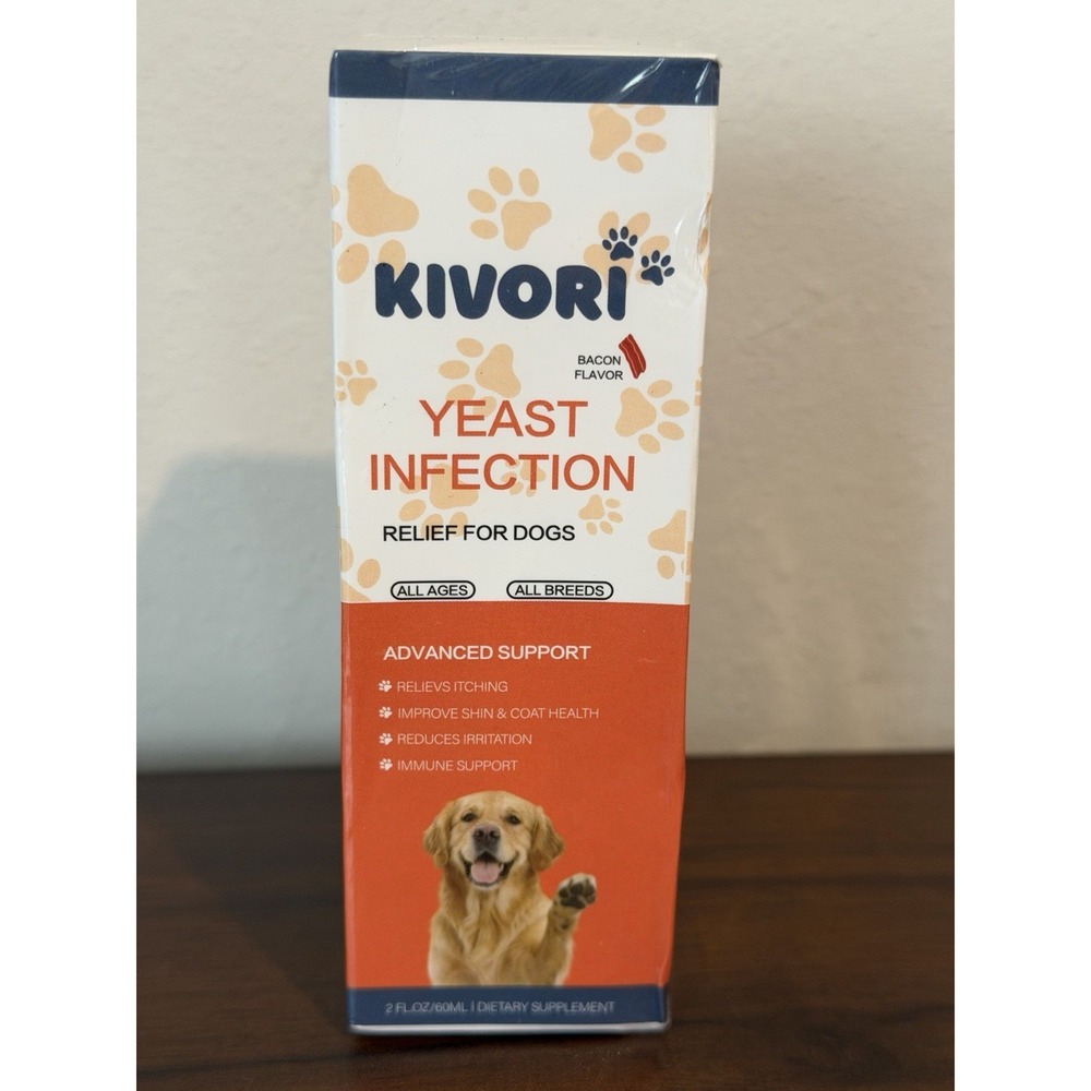 Kivori Yeast Infection Drops for Dogs,  2 fl oz 60ml Yeast Bacon Flavor Sealed